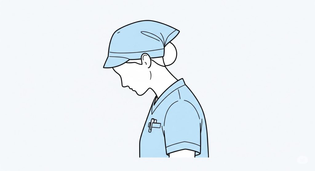 俯いている介護士