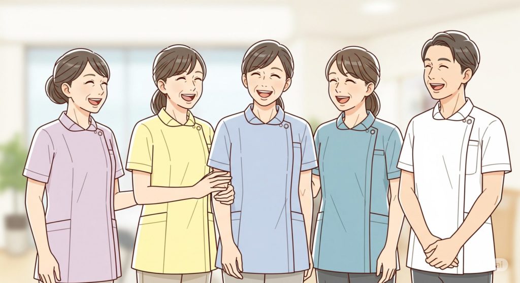 笑い合う介護士