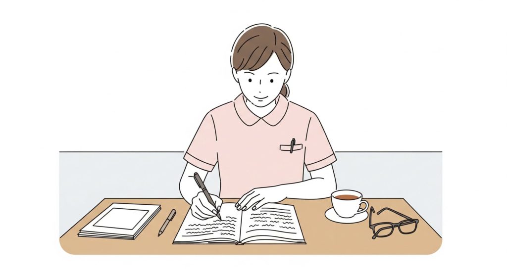 記録を書く介護士