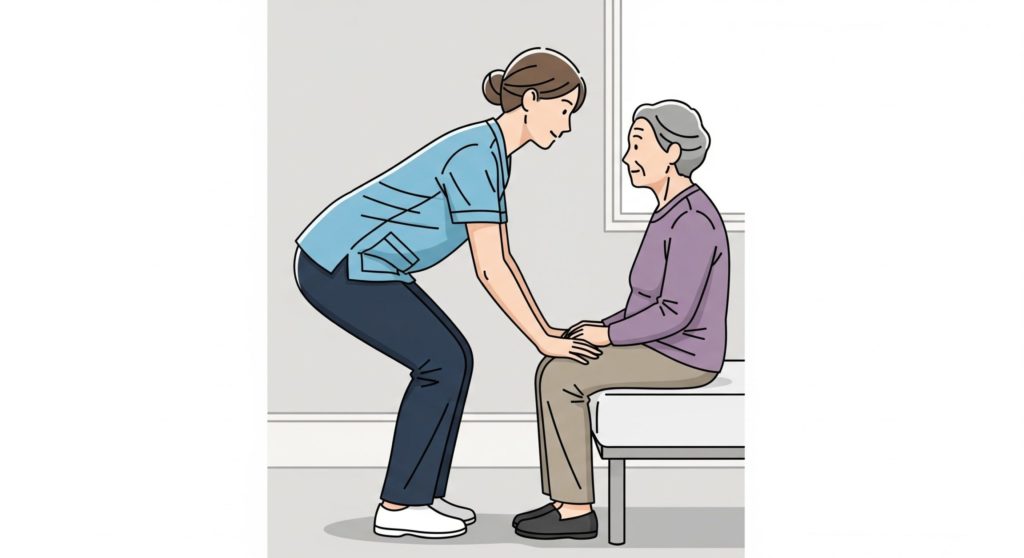 おばあちゃんを介助する介護士