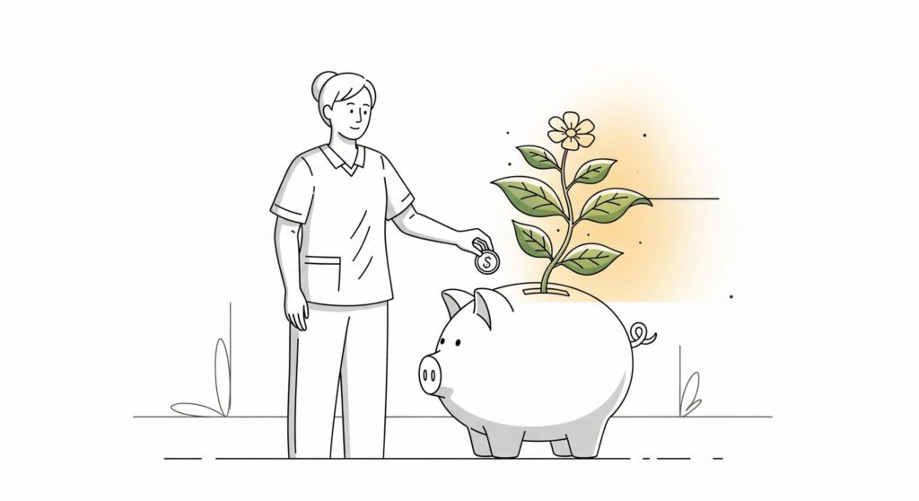 貯金する介護士