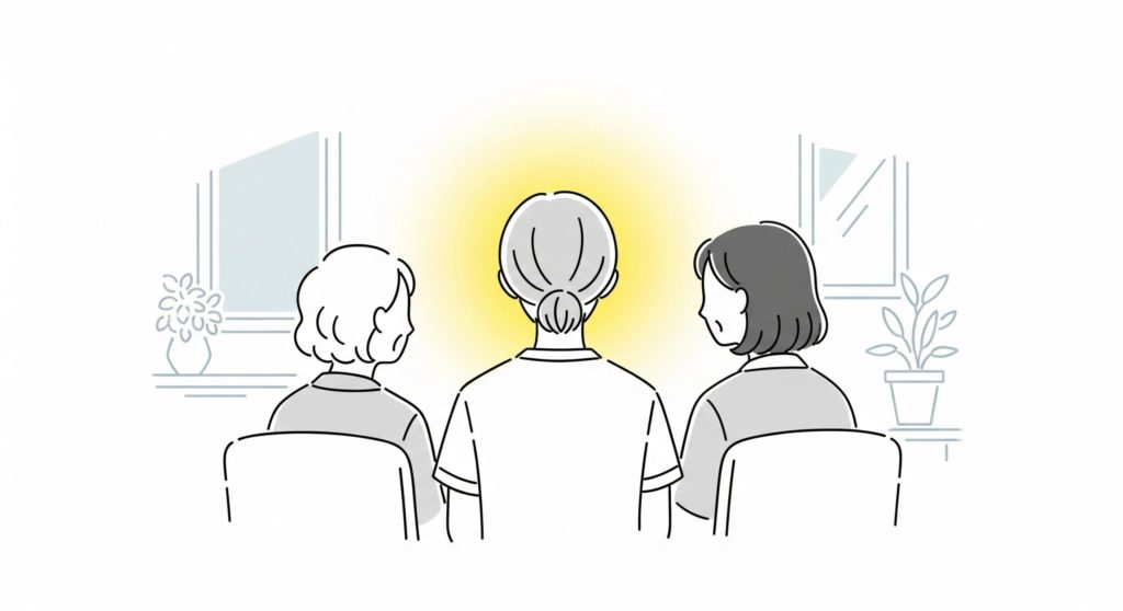 利用者と家族の話を聞く介護士