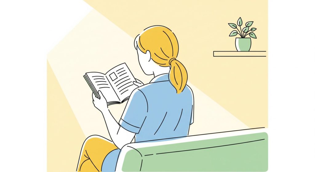 本を読んでいる女性介護士