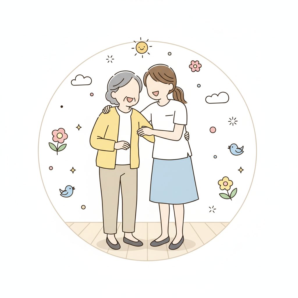 寄り添い笑い合う