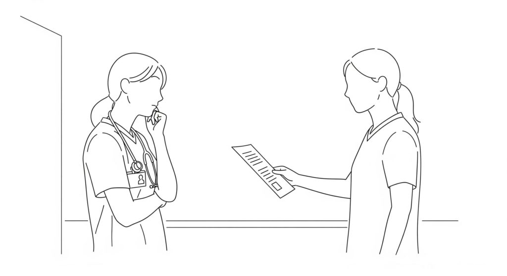 申し送り中首を傾げる