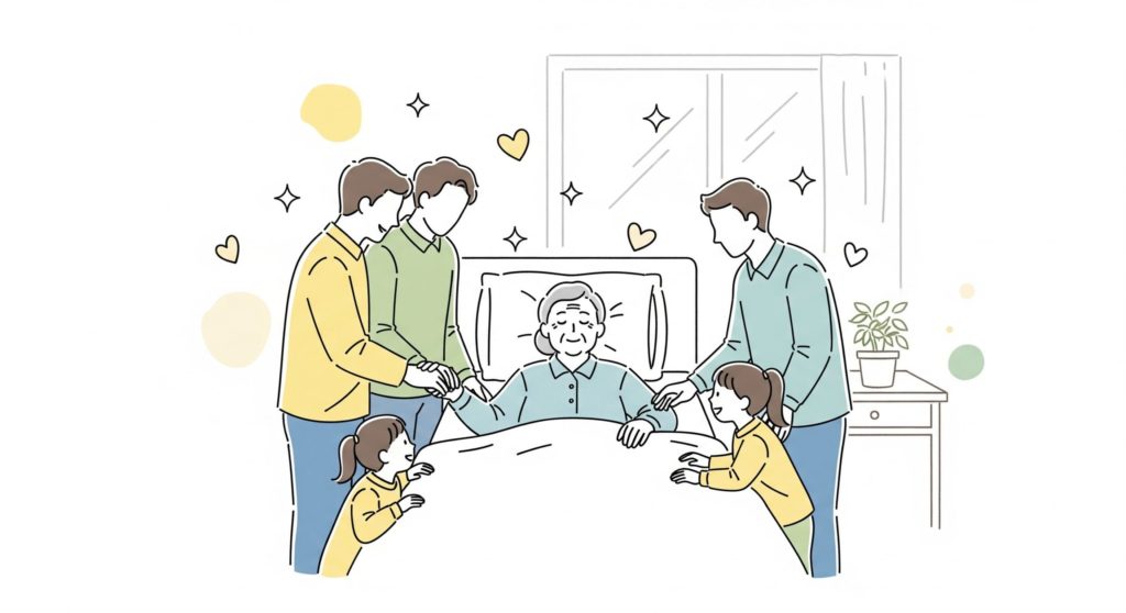 ベッドを囲う家族