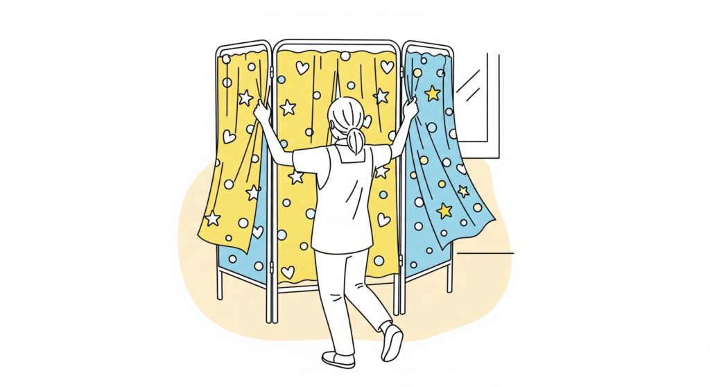 プライバシーに配慮する介護士