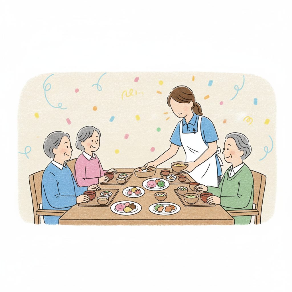 配膳する介護士