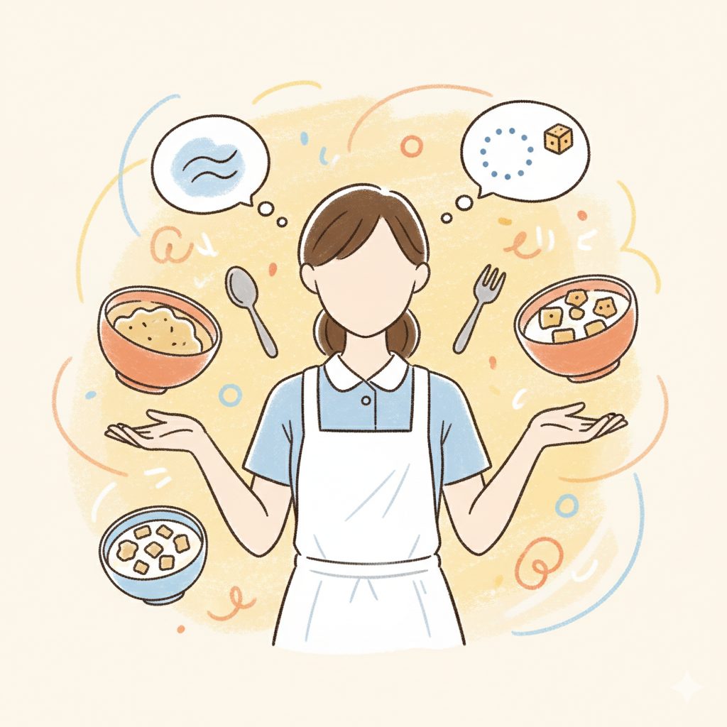 食事形態を気にする介護士