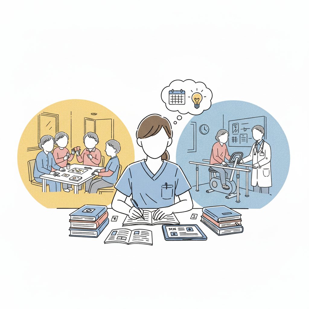 勉強する女性介護士