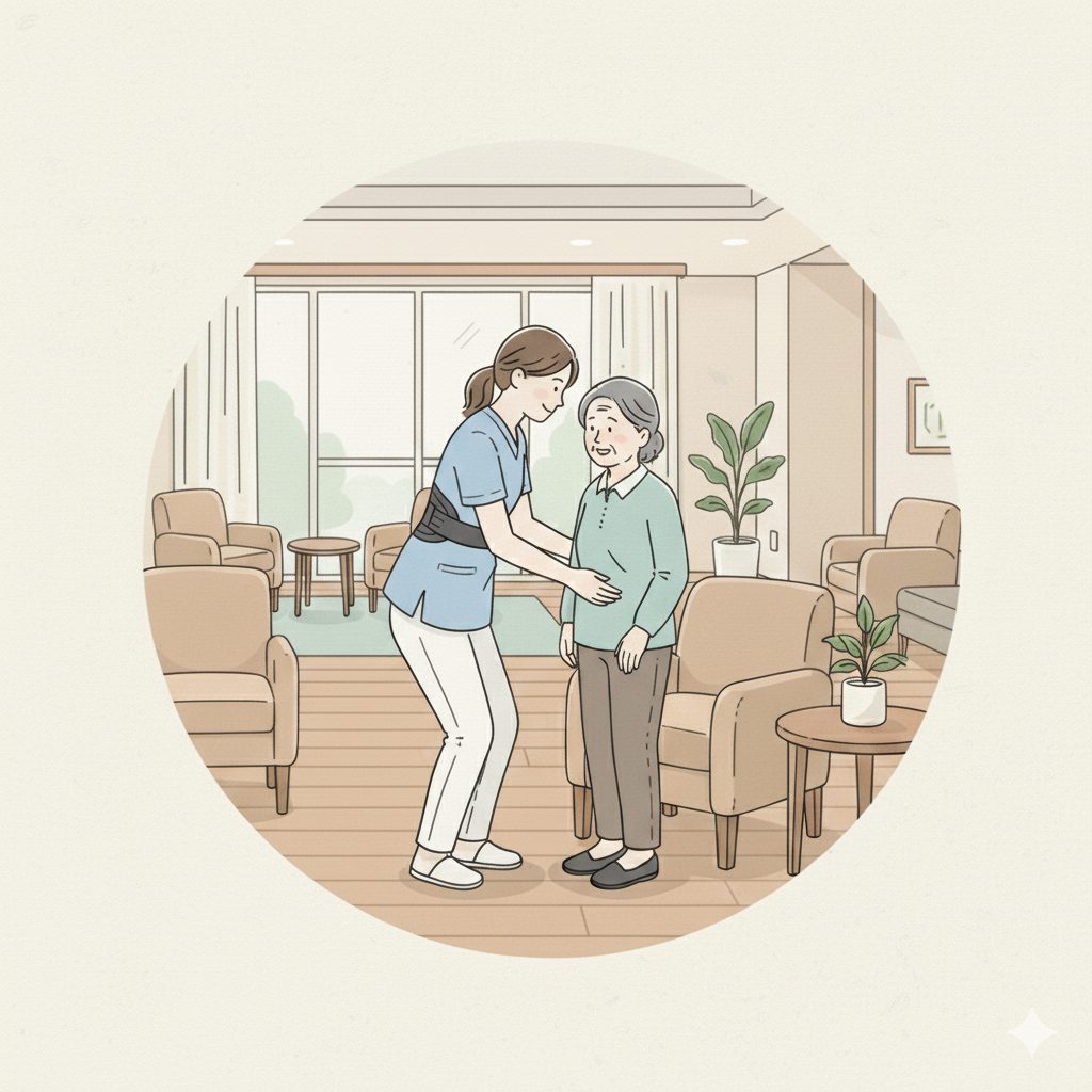 コルセット着用する介護士