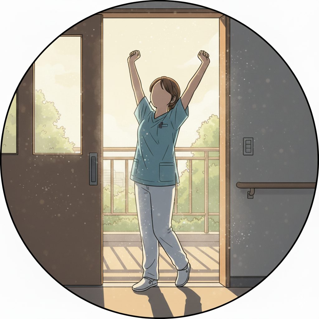 伸びをする介護士