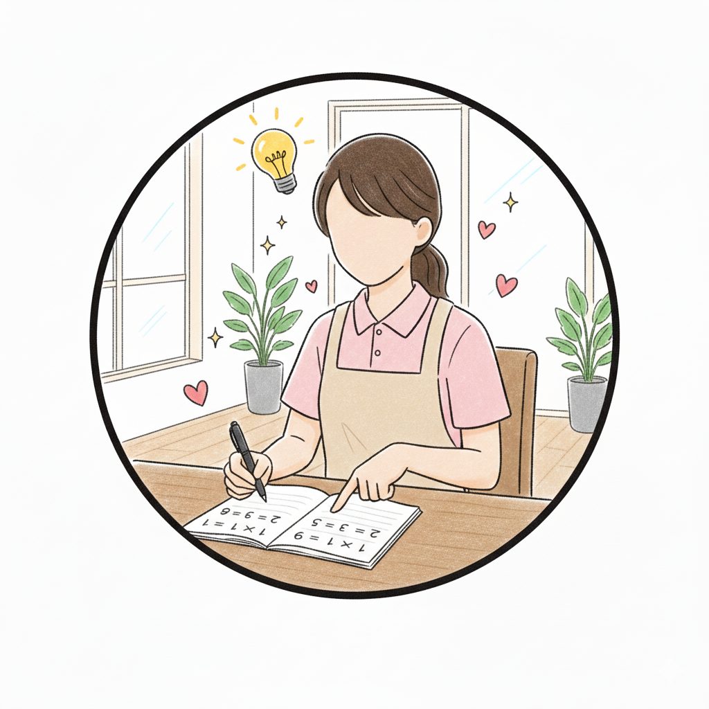 掛け算を行う女性介護士