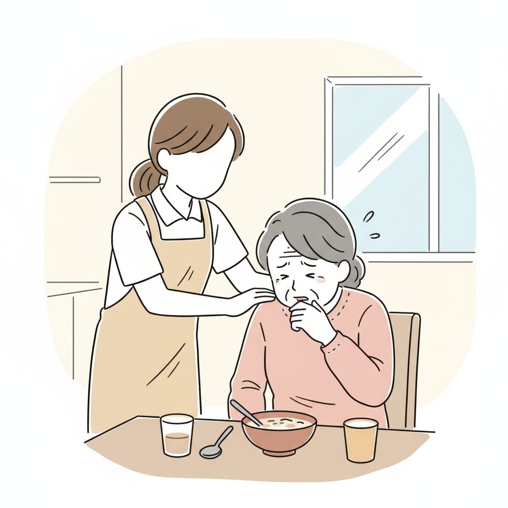 喉を詰めているおばあちゃんの背中を叩く