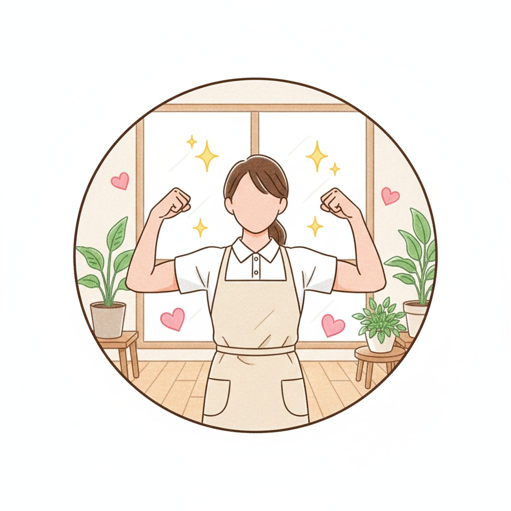 力こぶを見せる介護士