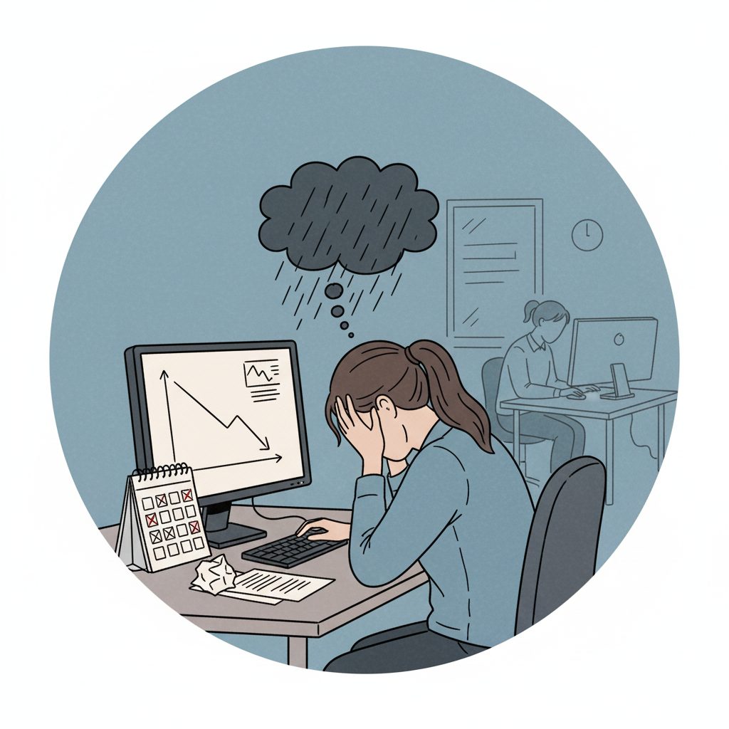 一人で悩む女性介護士