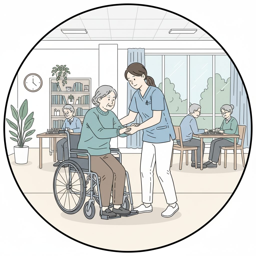 立ち上がりを促す介護士