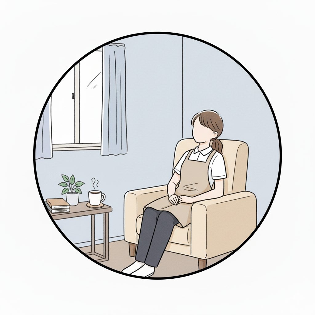 休憩する女性介護士