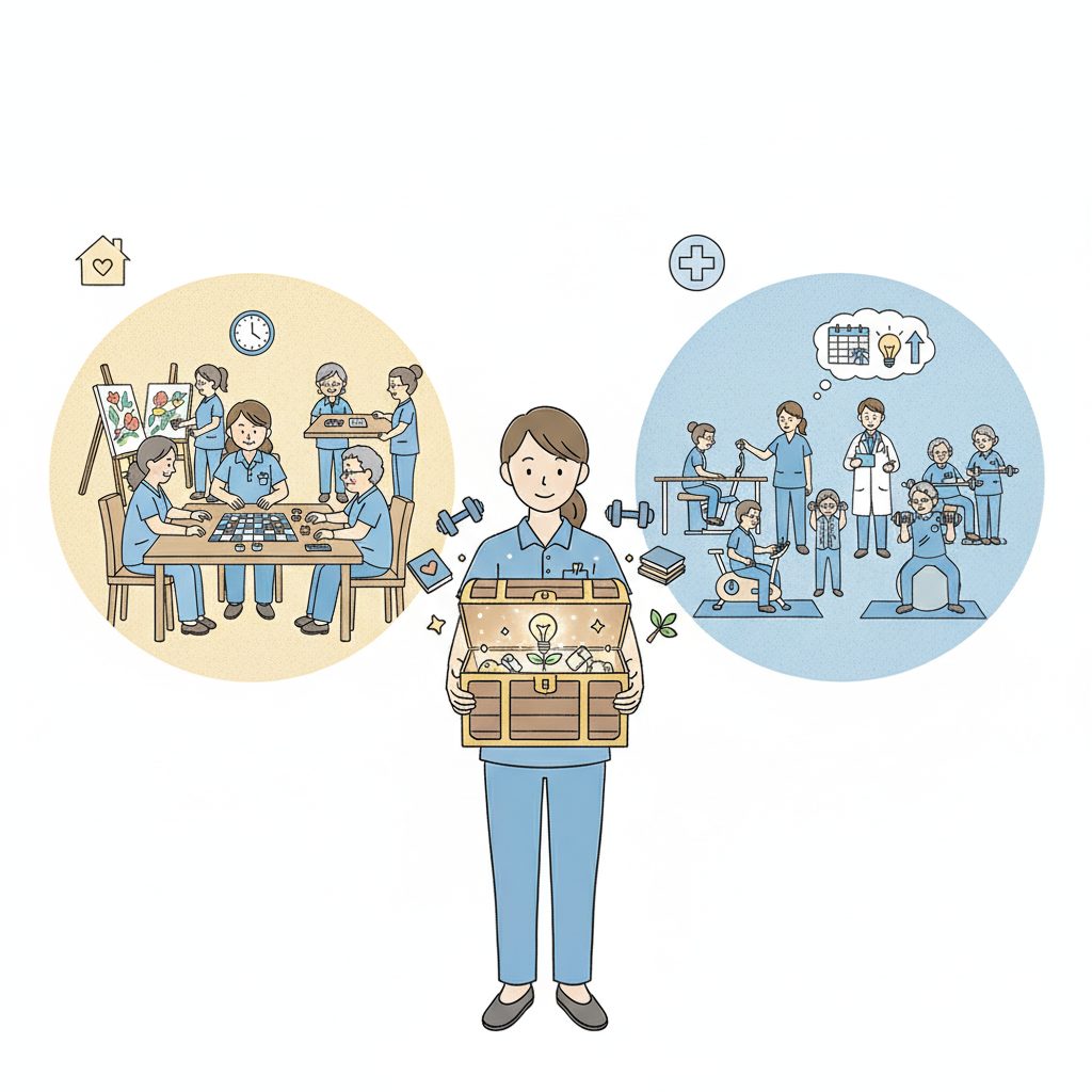 宝物を両手で持つ介護士