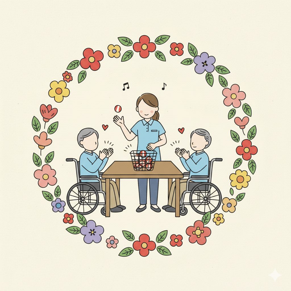 玉入れをする介護士