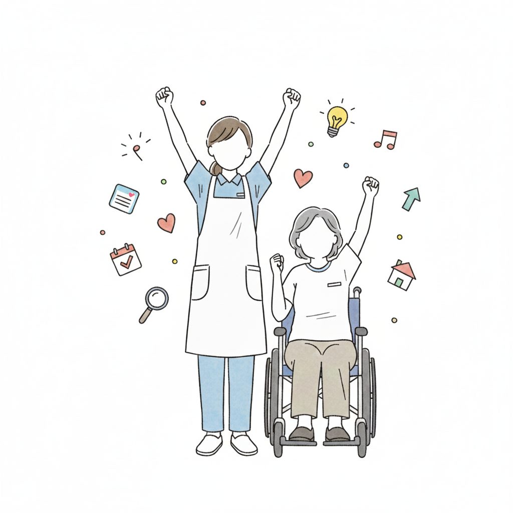 利用者と喜ぶ介護士