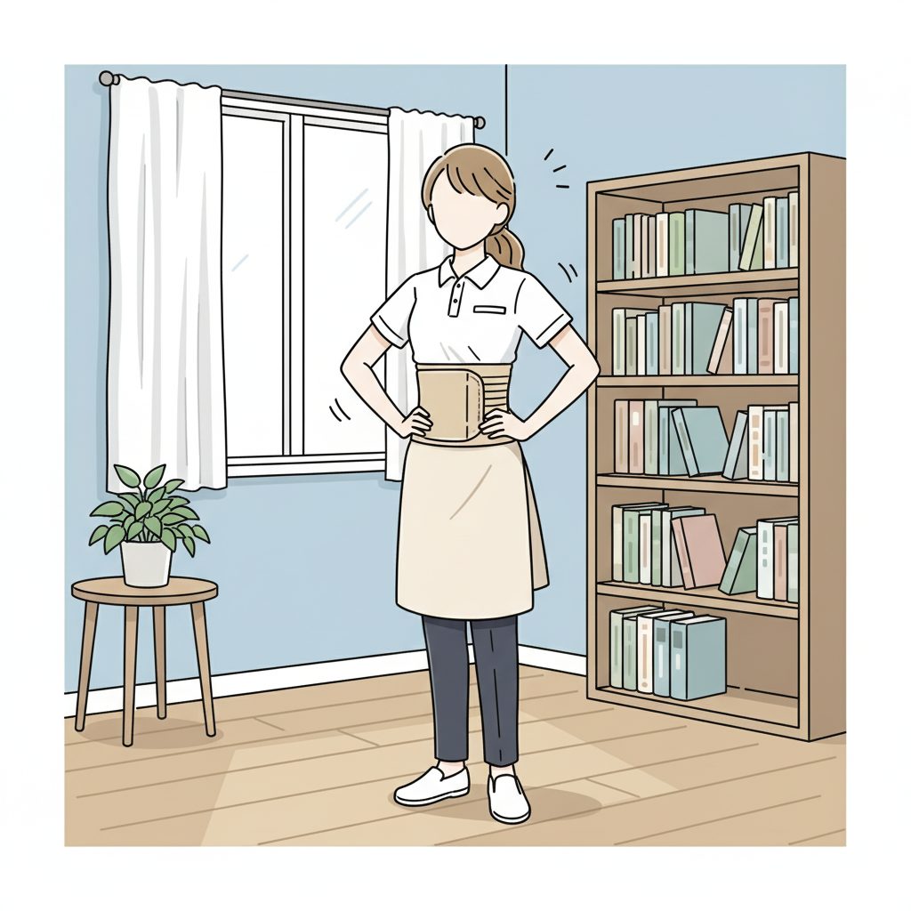 コルセットを巻いている介護士