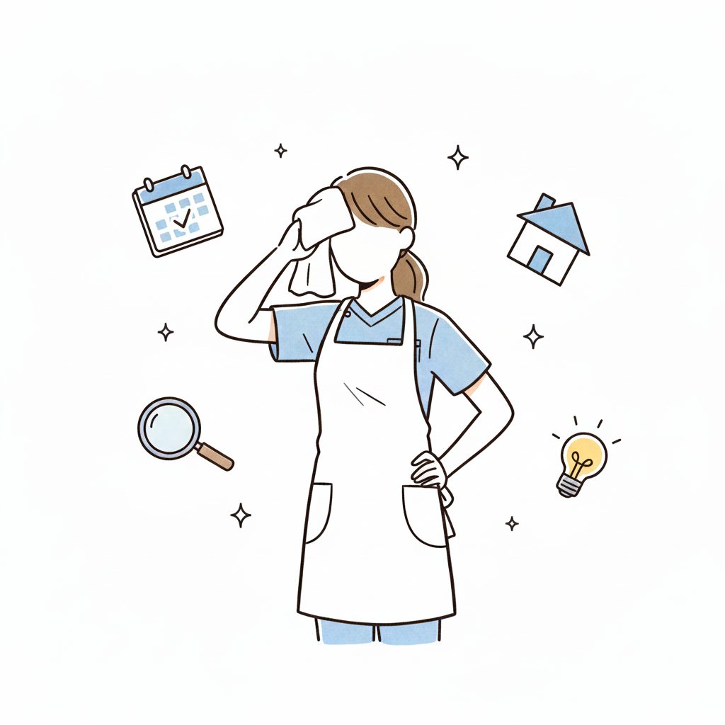 汗を拭う介護士