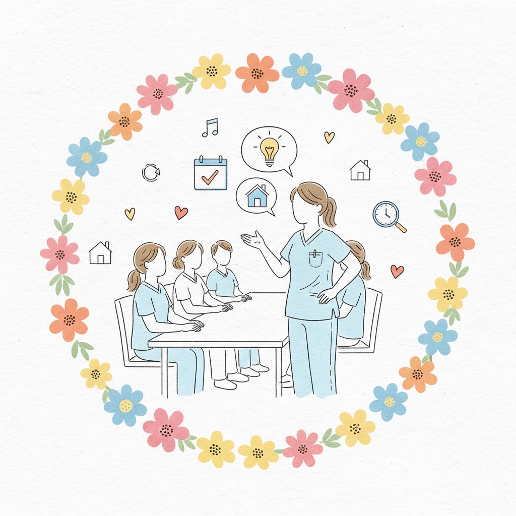 会議で発言する介護士