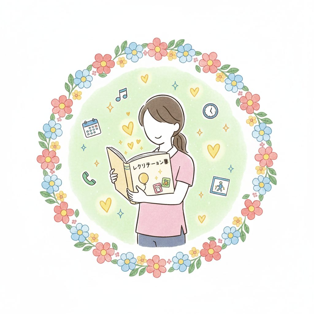 レクの本を持っている介護士