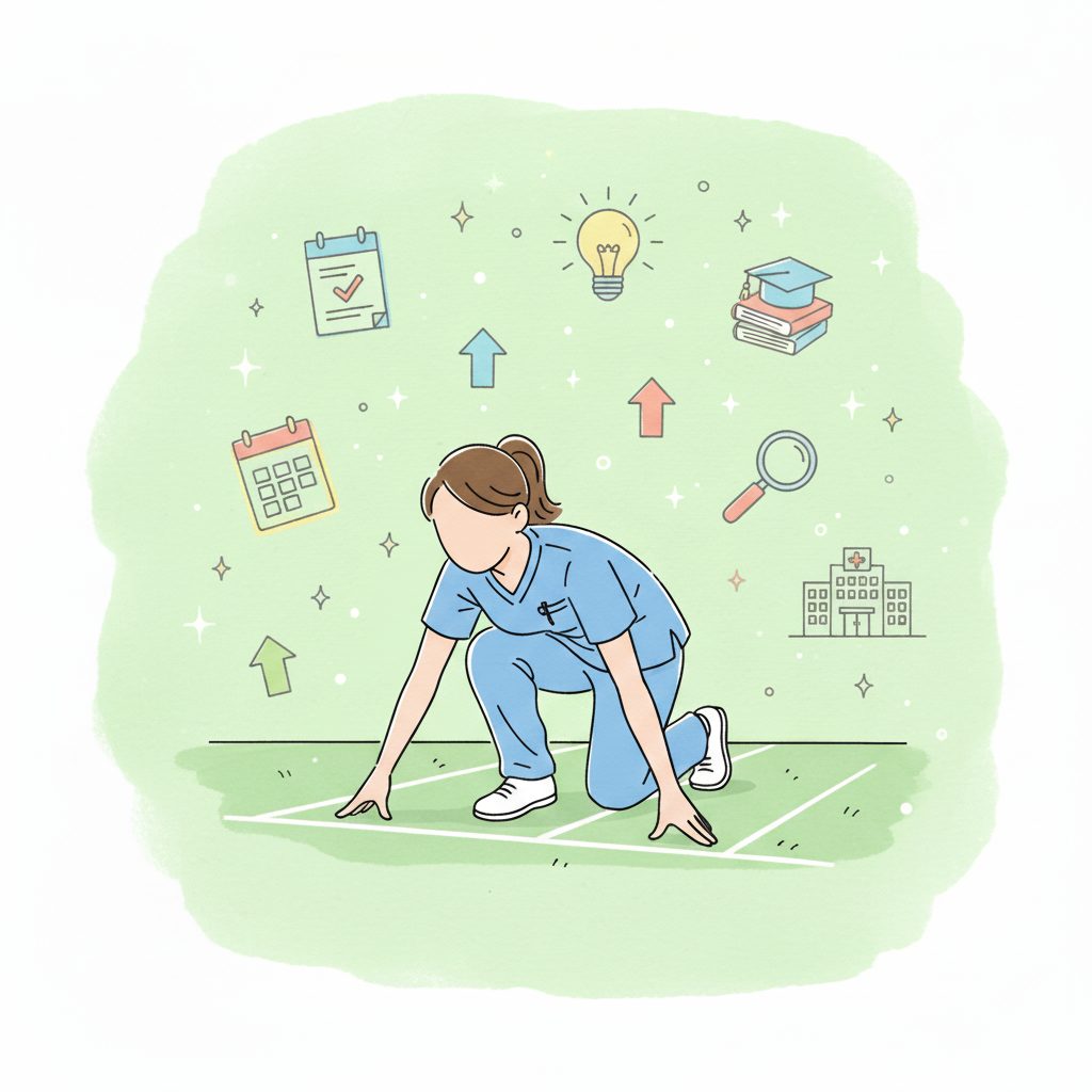 クラウチングスタートする介護士