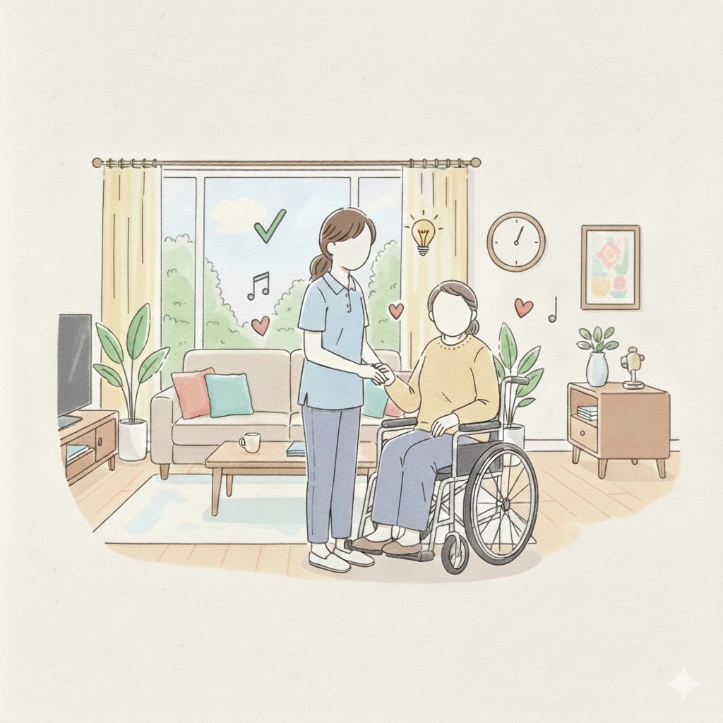 利用者に話しかける介護士