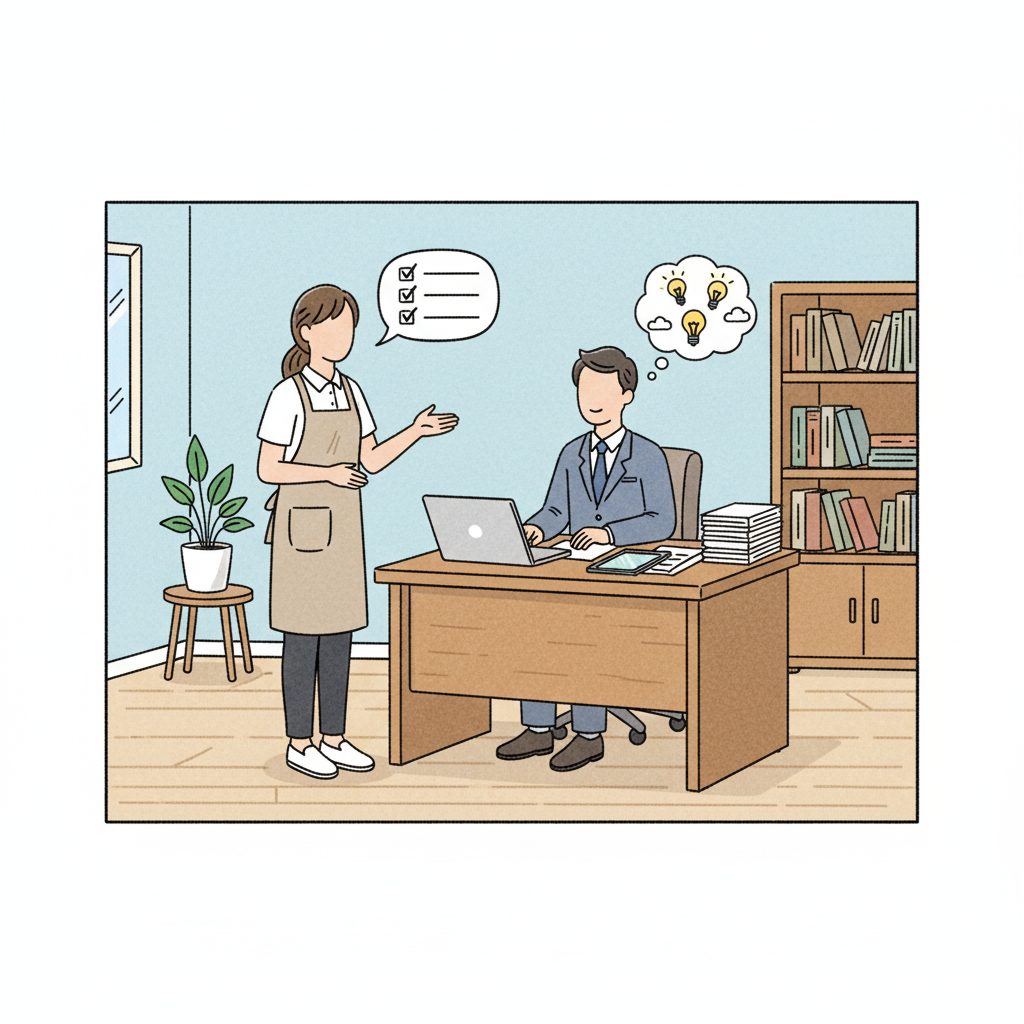 上司に報告する介護士