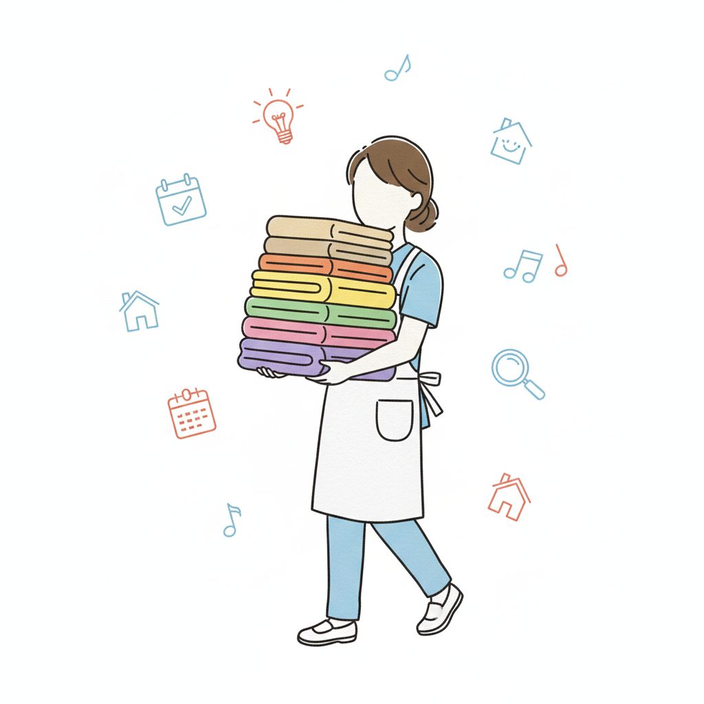 タオルを運ぶ介護士