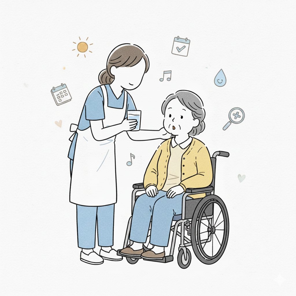 水分補給を促す介護士