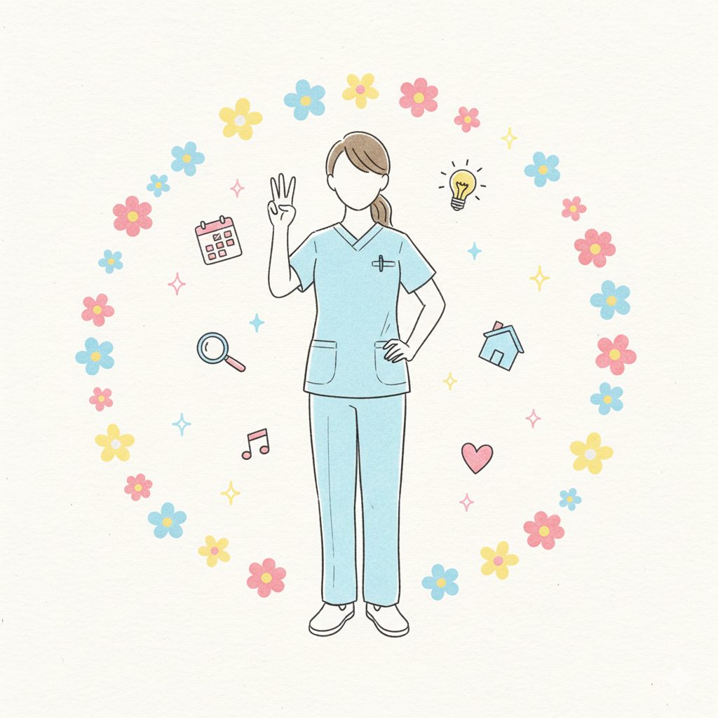 三本指を出す介護士