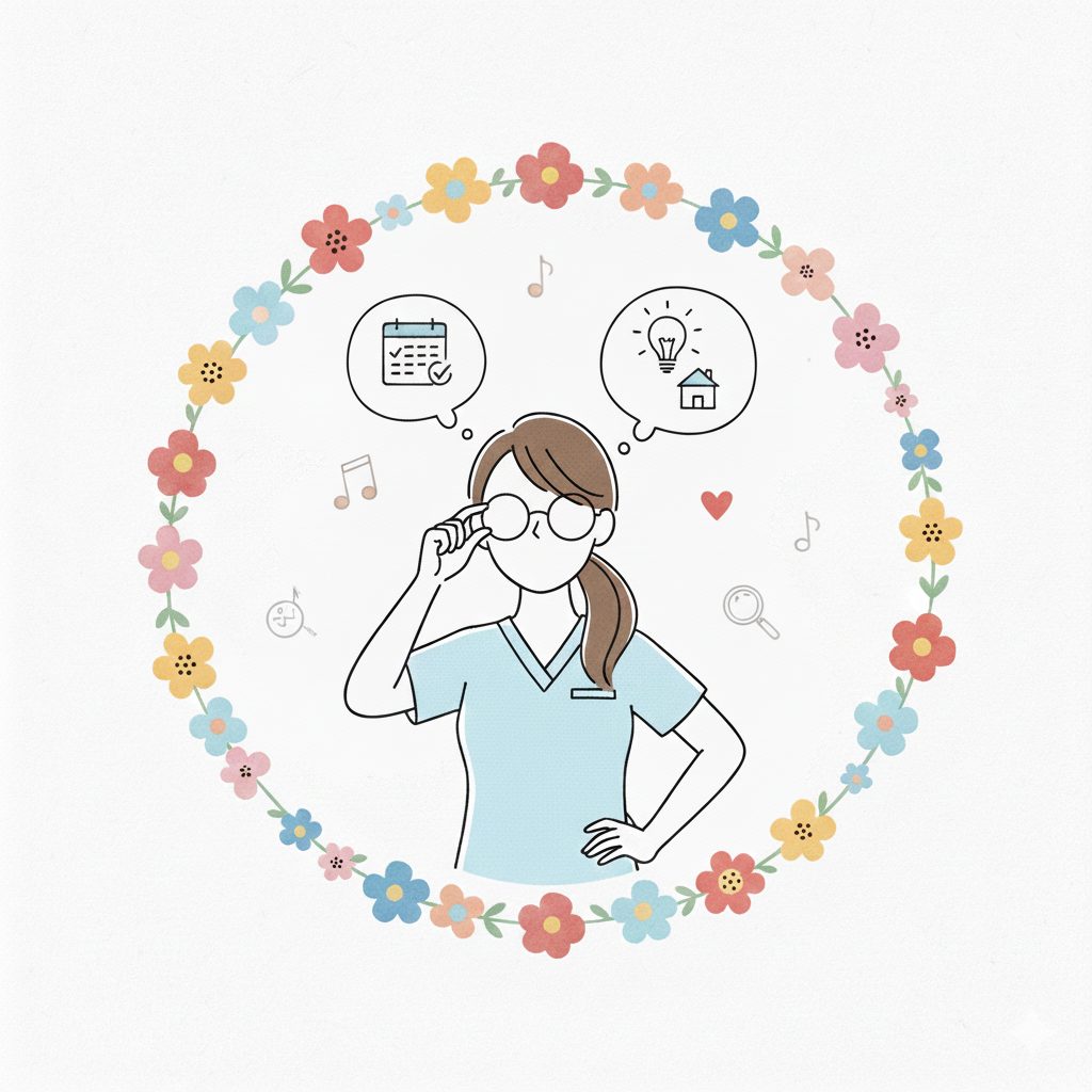 眼鏡をかける介護士