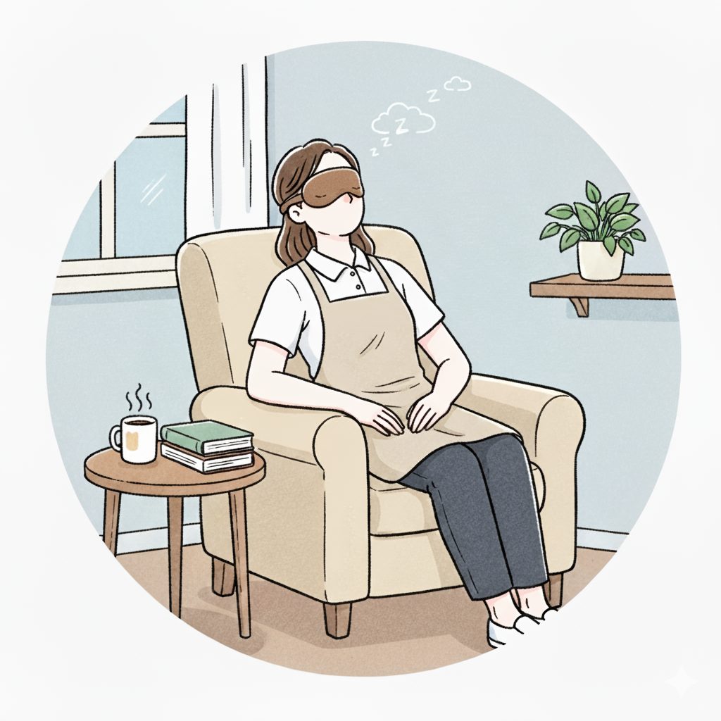 アイマスクをつける介護士