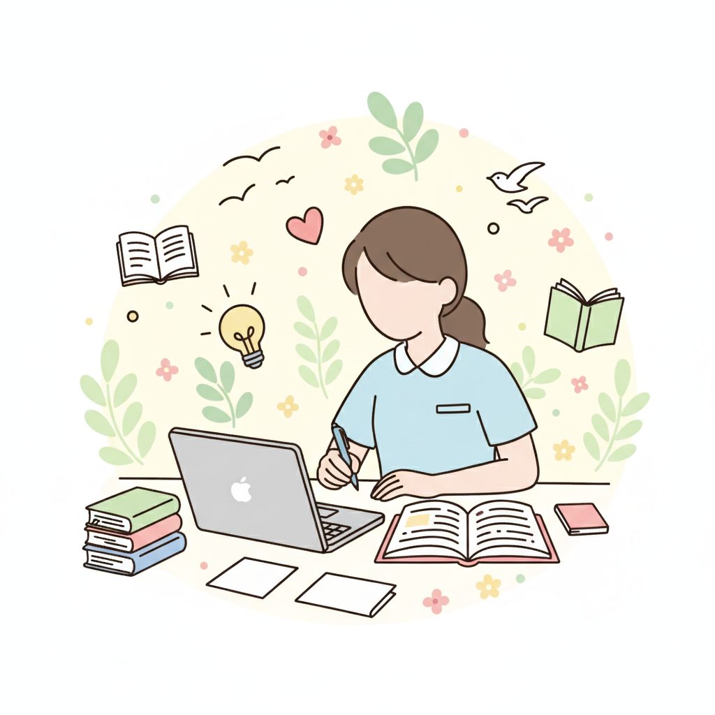 勉強する介護士