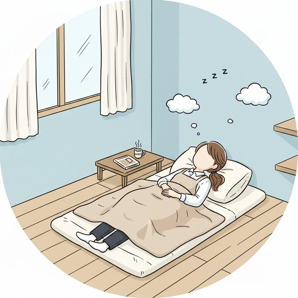 横になって休む介護士