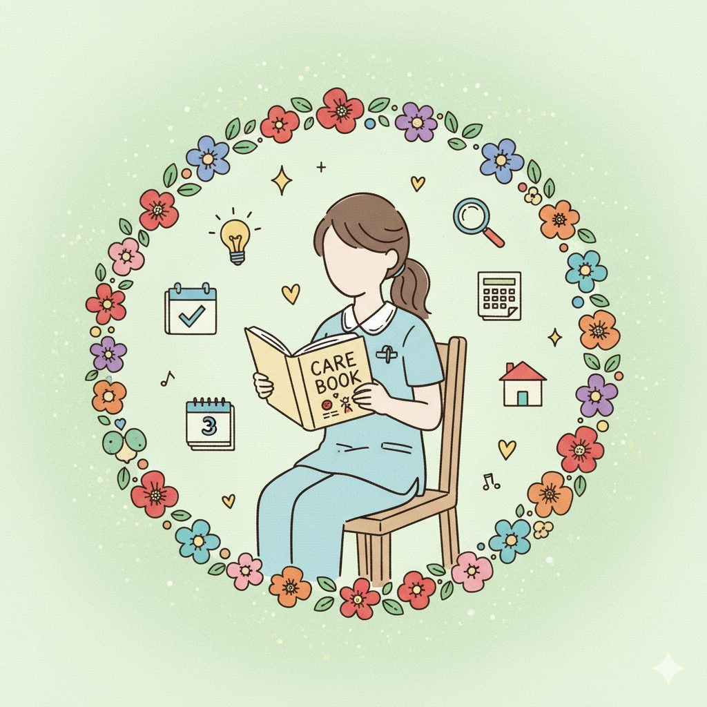 ケアブックを読む介護士