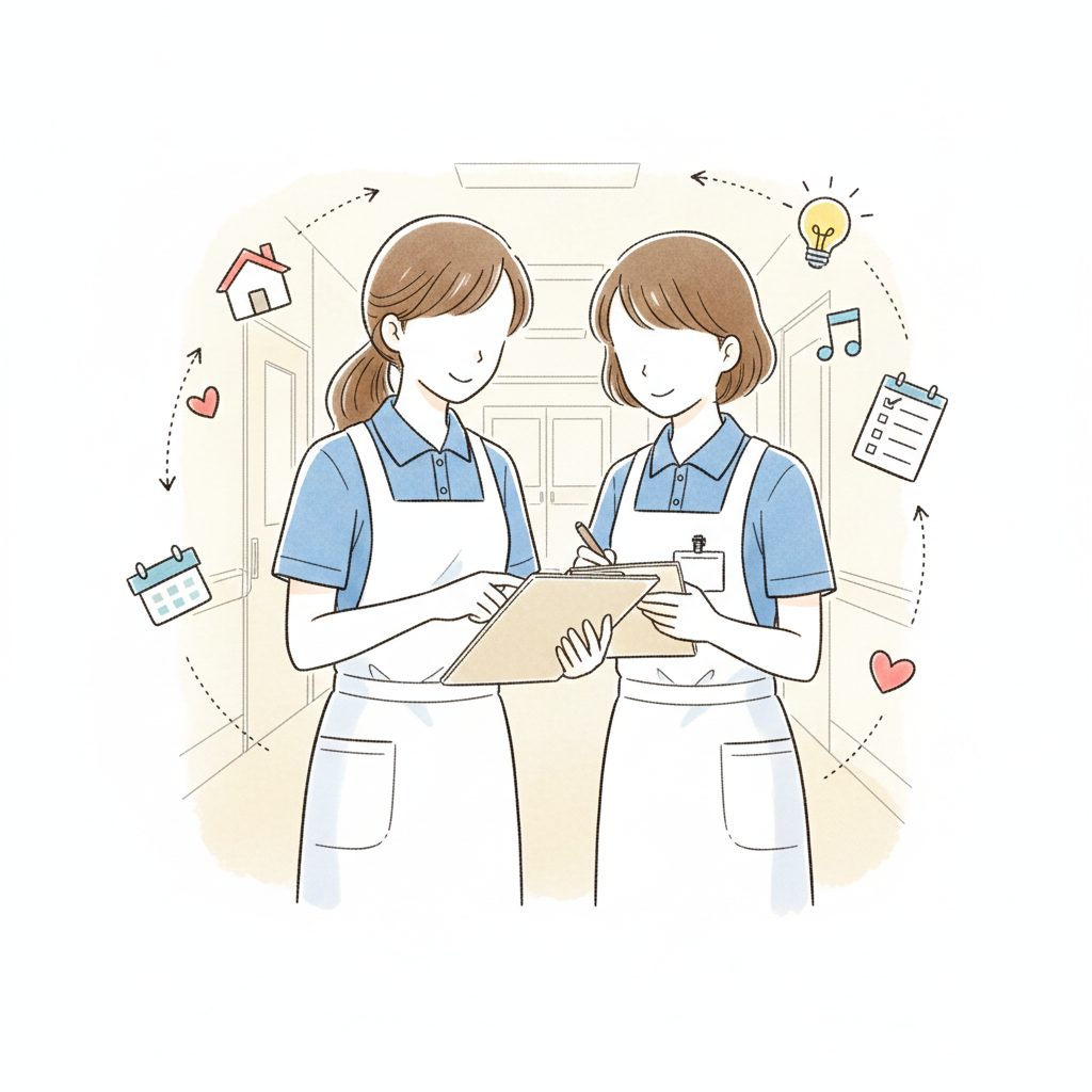 引き継ぎをする介護士