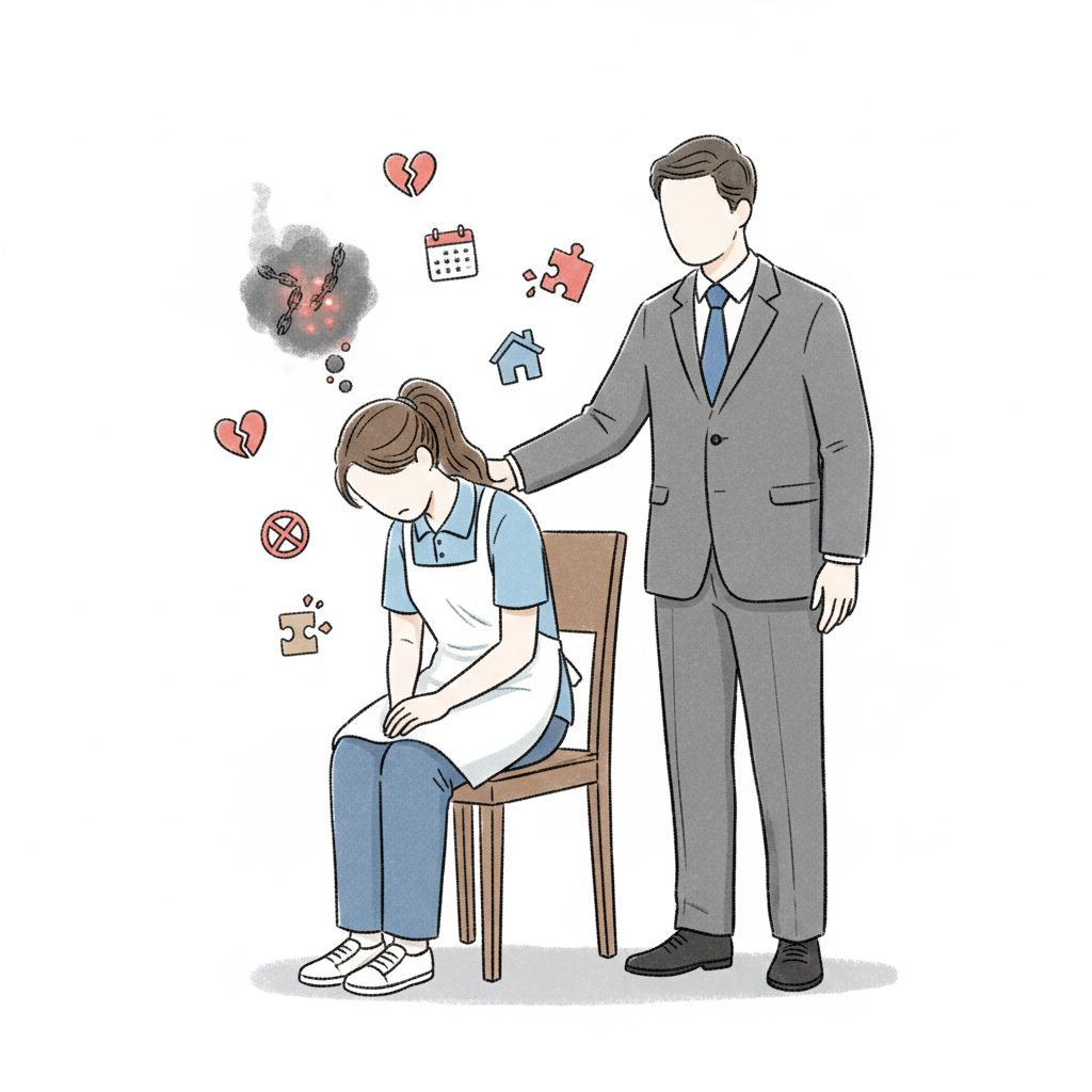 上司に慰められる介護士