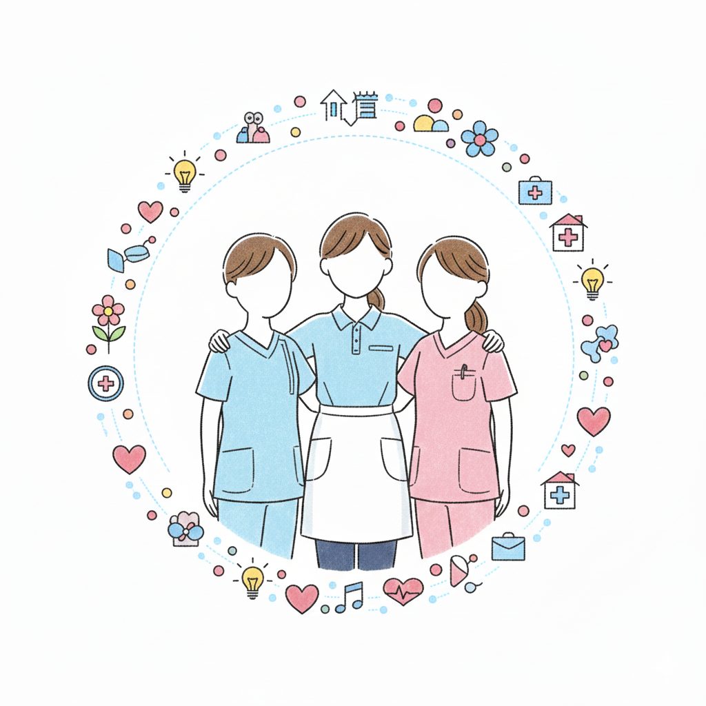 仲間と一緒の介護士