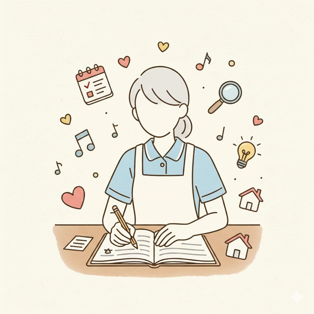 メモを書く介護士