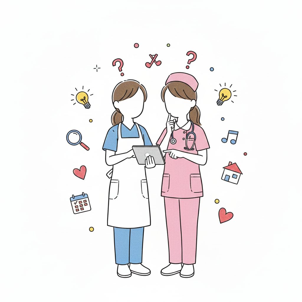 看護師と首を傾げる介護士