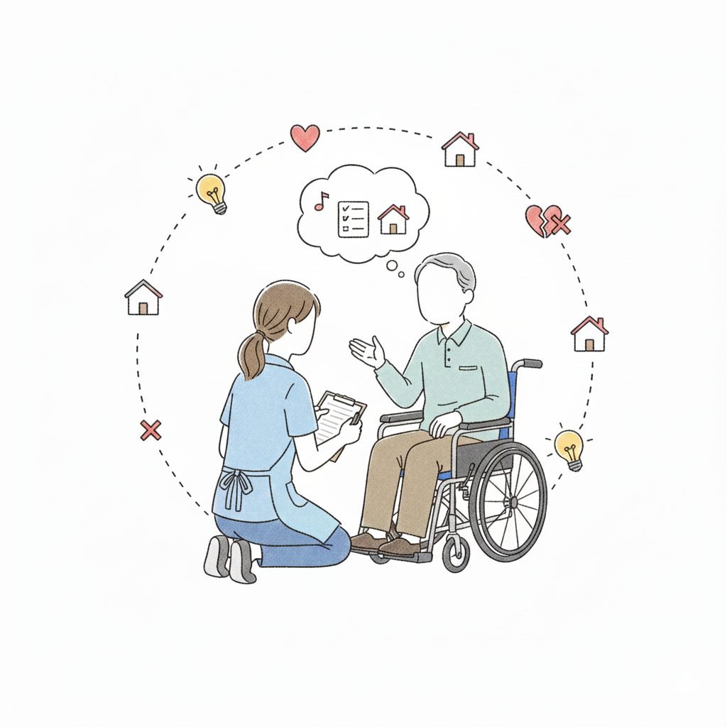 利用者から情報を得る介護士