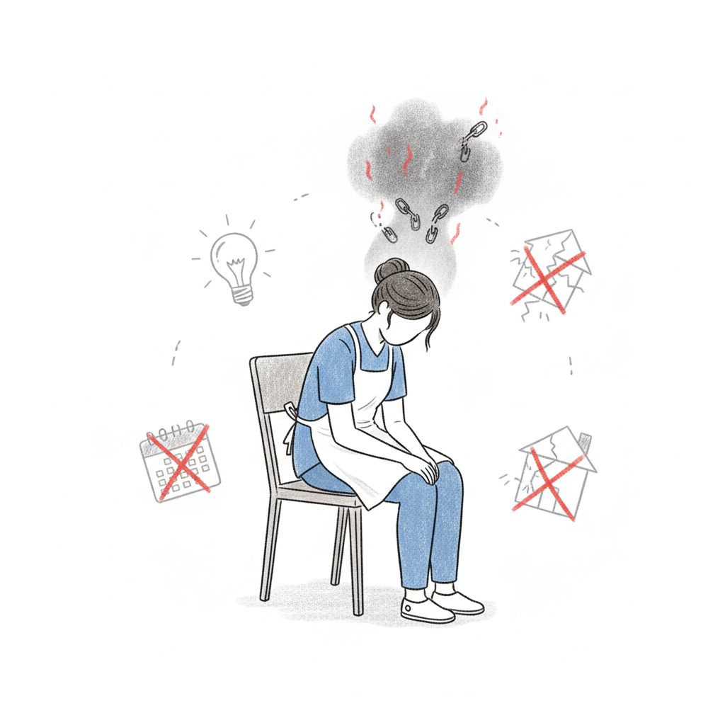 燃え尽きている介護士