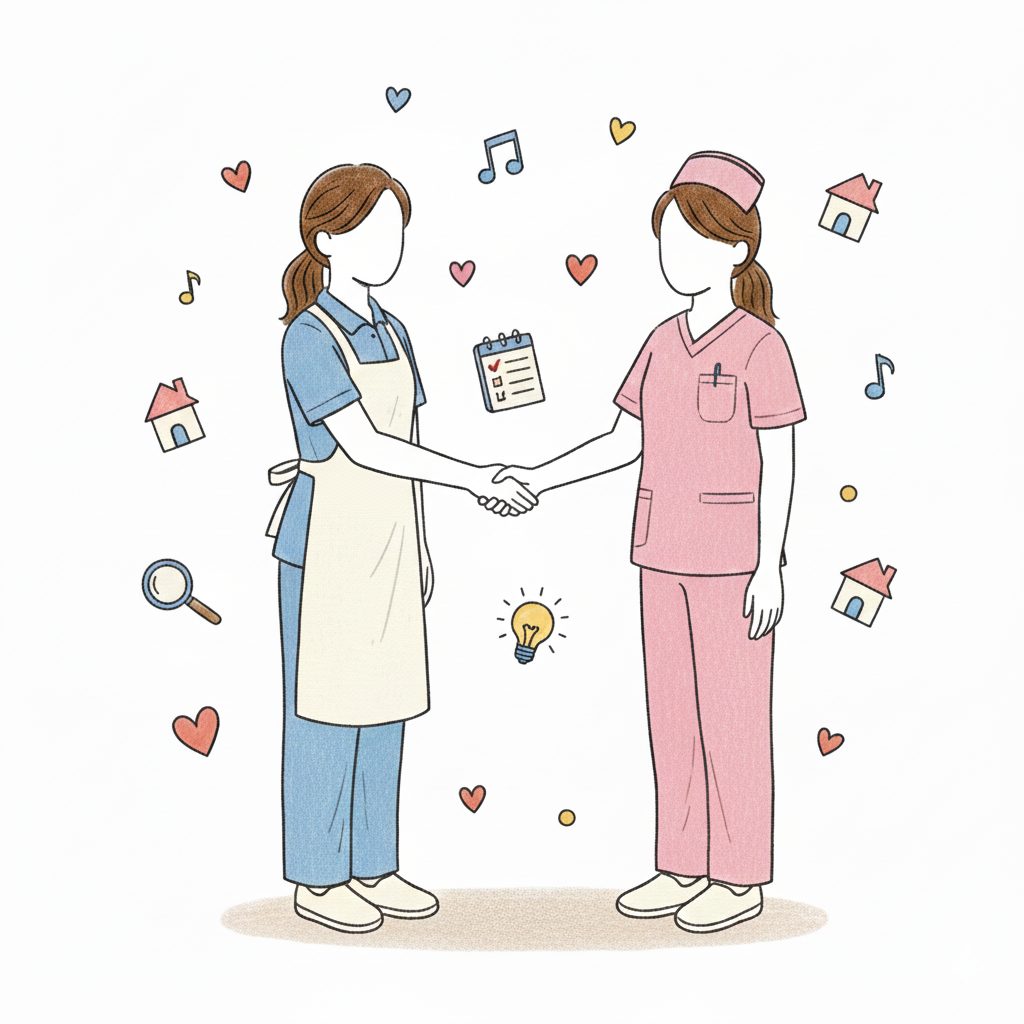 看護師と手を取る介護士