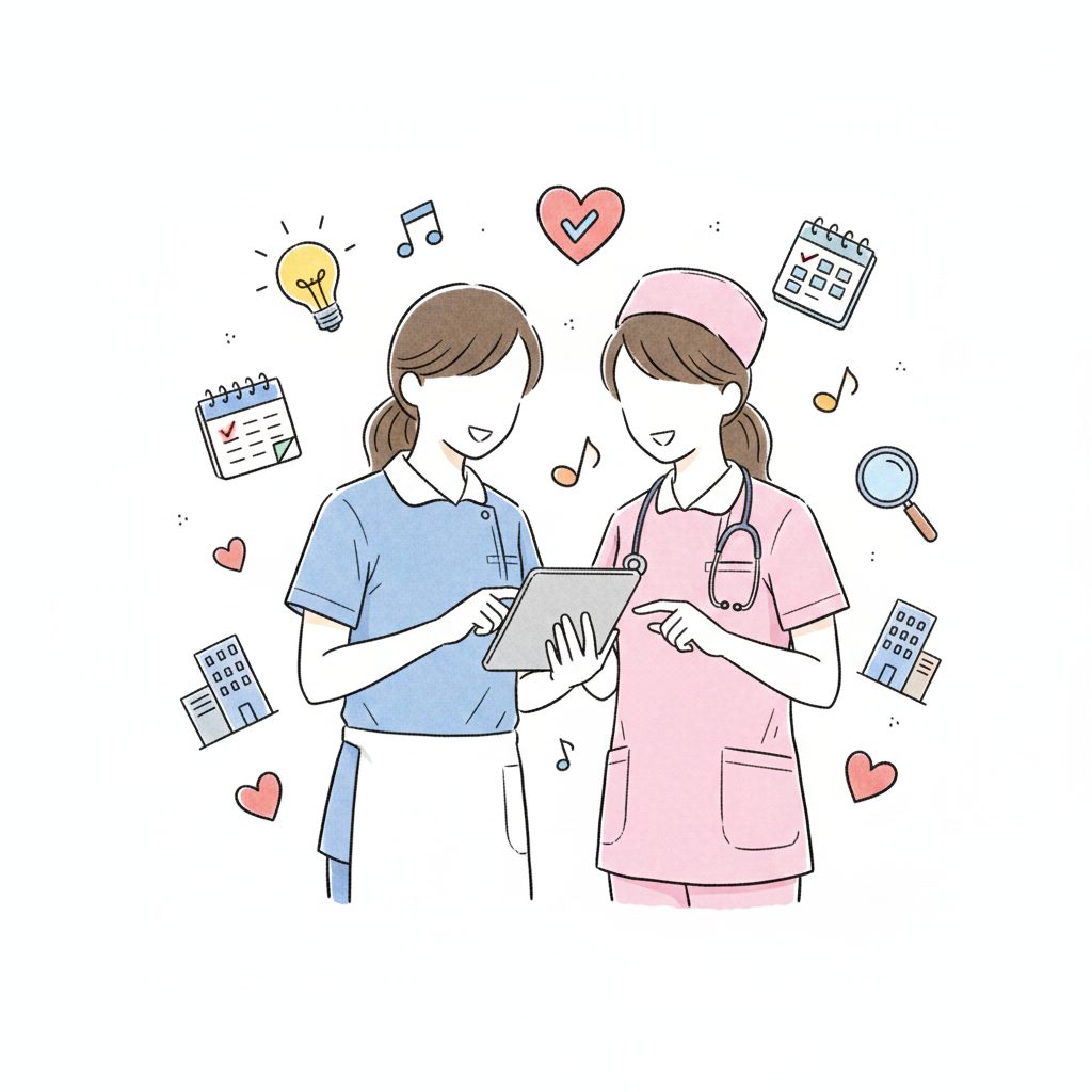 看護師と話をする介護士