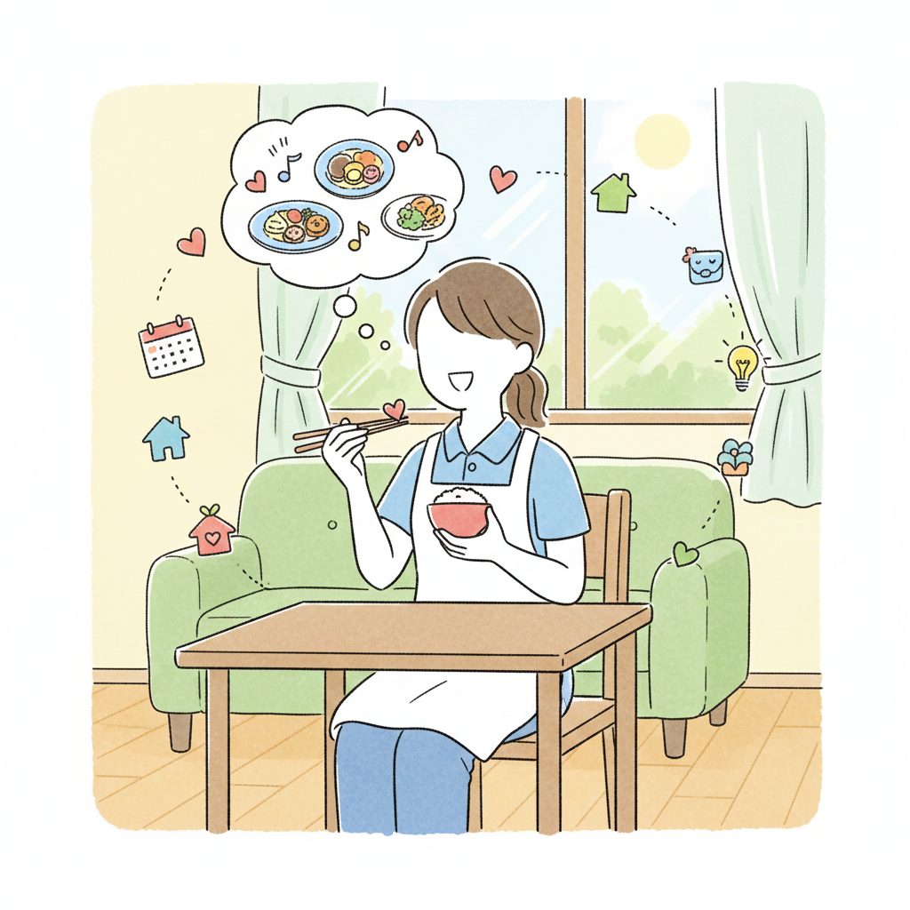 美味しいものを食べる介護士